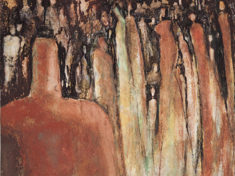 Walli Bauer, Begegnungen (Pigment auf Leinwand)