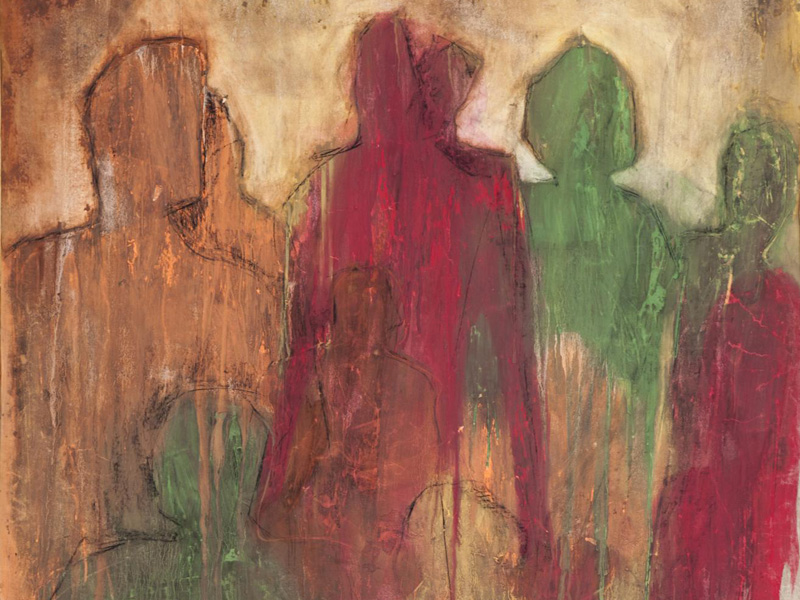 Walli Bauer, Begegnungen (Pigment auf Leinwand)