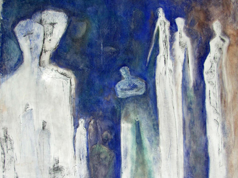 Walli Bauer, Begegnungen (Pigment auf Leinwand)