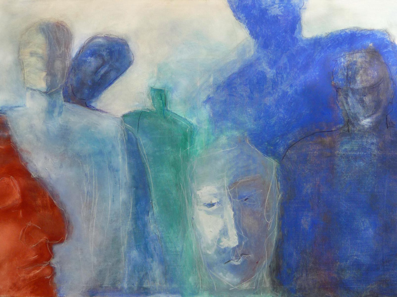 Walli Bauer, Begegnungen (Pigment auf Leinwand)